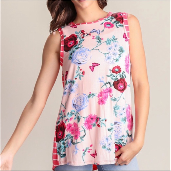 Pink Floral and Stripe Top - Picture 2 of 8